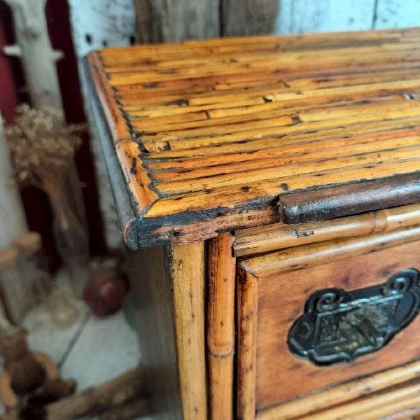 斑竹細工 煎茶棚 小箪笥 抽斗 引出 飾棚 花台 木製 漢詩金具 古美術