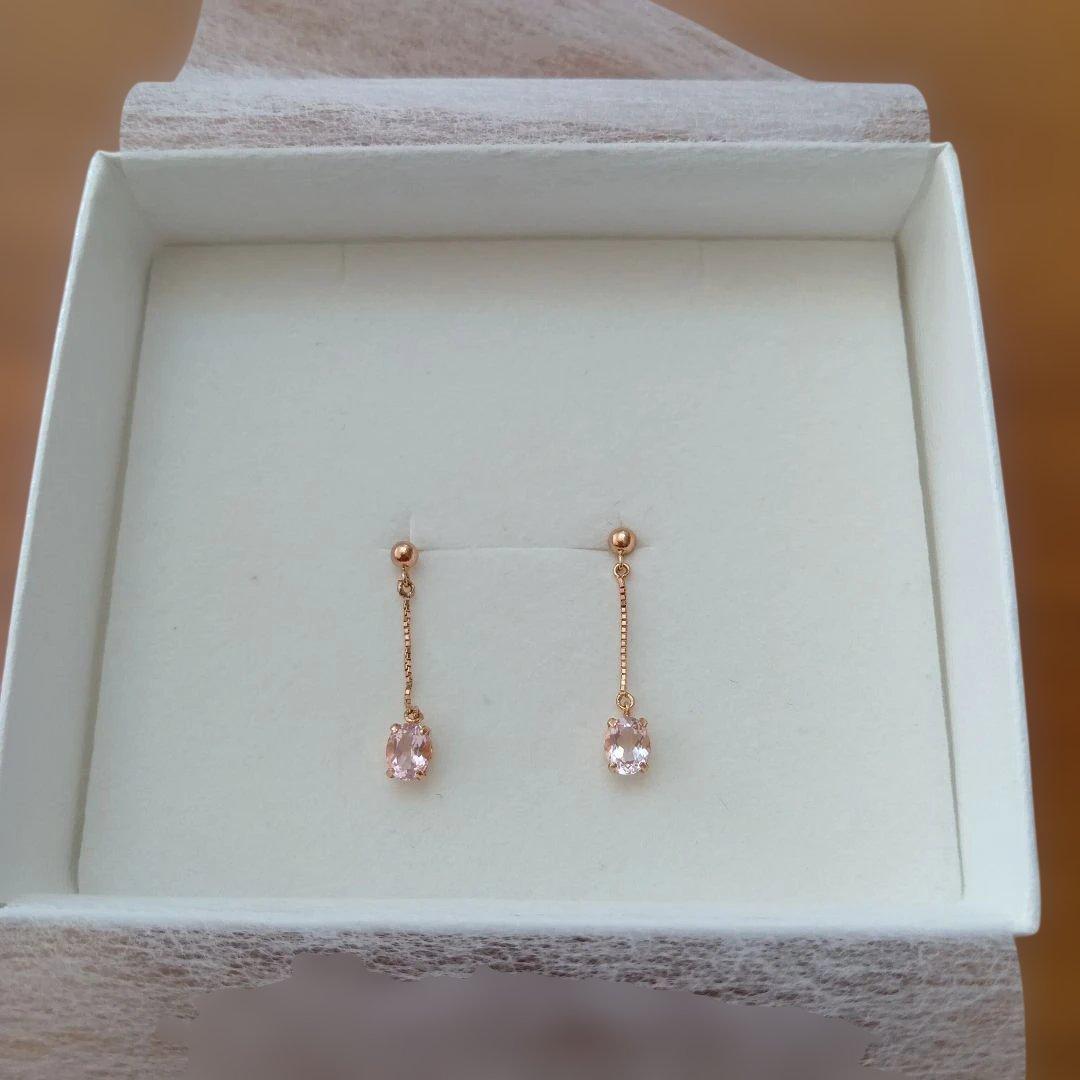 k18PG モルガナイト　揺れるピアス　オーダーメイド アクセサリーのプレゼント K18PG モルガナイト ピアス 18金ピンク