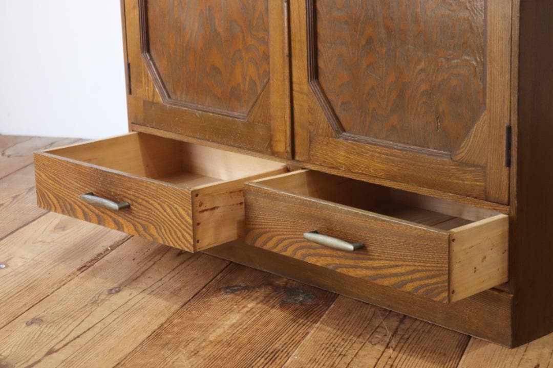 レトロ キャビネット 戸棚 本箱 収納 ラック 引き出し 抽斗 2杯 木製