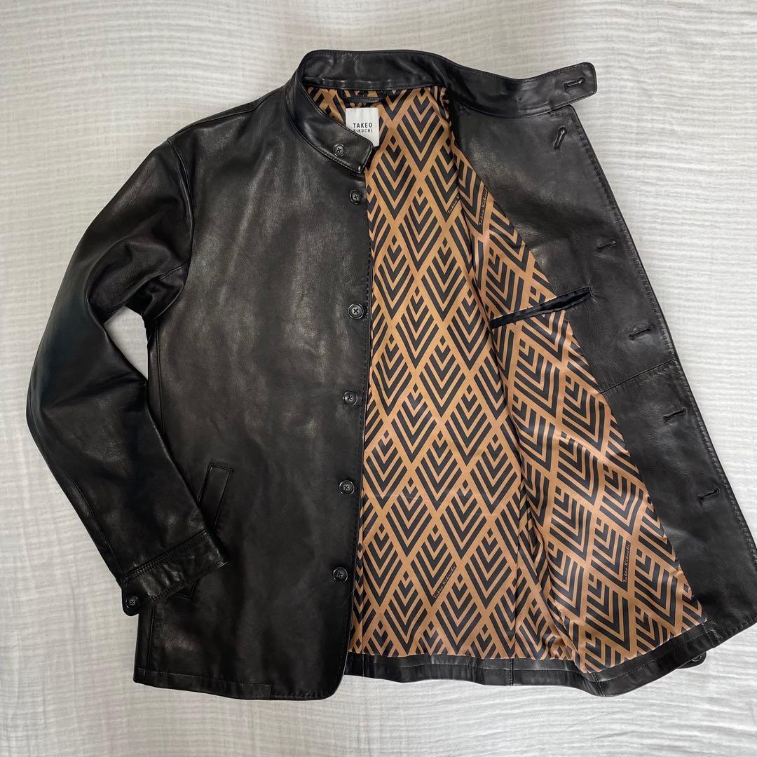 美品 XL タケオキクチ 羊革 ラムレザー レザージャケット 総柄 裏地