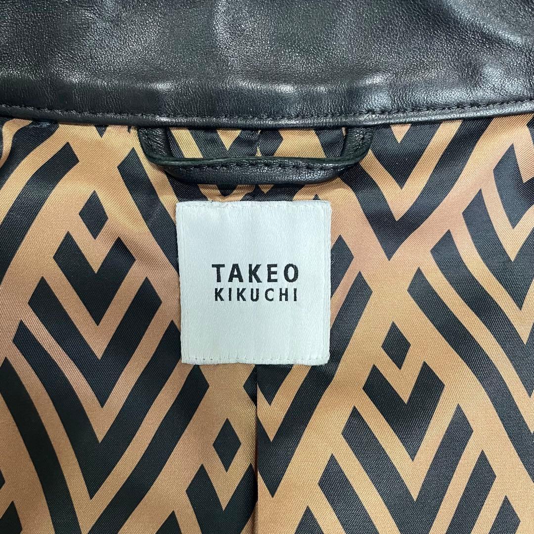 美品 XL タケオキクチ 羊革 ラムレザー レザージャケット 総柄 裏地