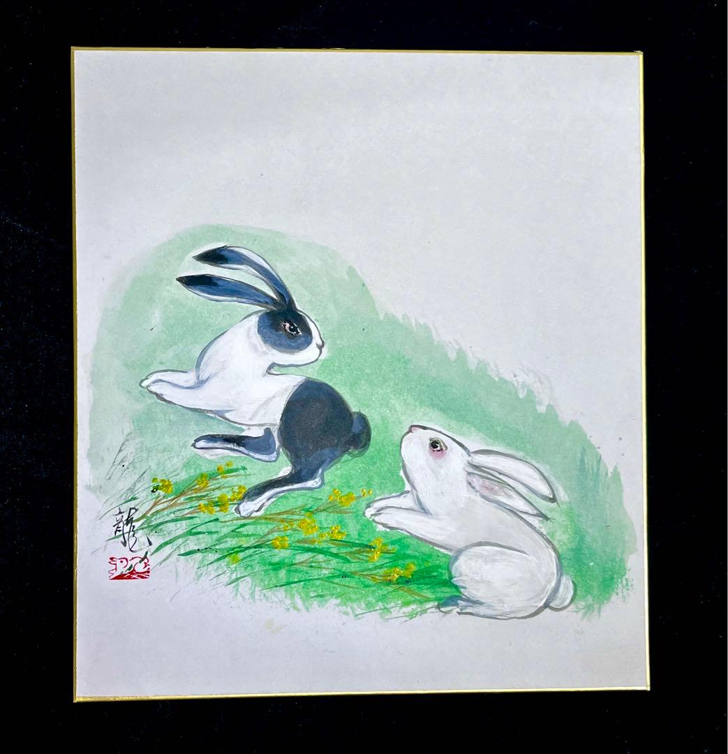 中国著名画家：李庚画伯の肉筆色紙作品（2枚）と芸大先生の