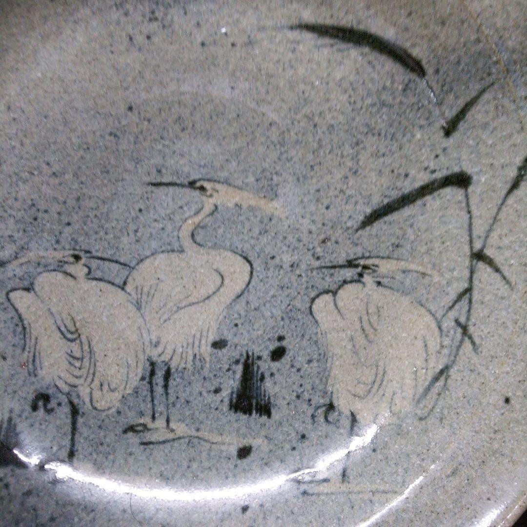 （132）✿特価★有田焼★喜兵衛作★古伊万里手吹墨鷺絵大皿★破魔オマケ付き★