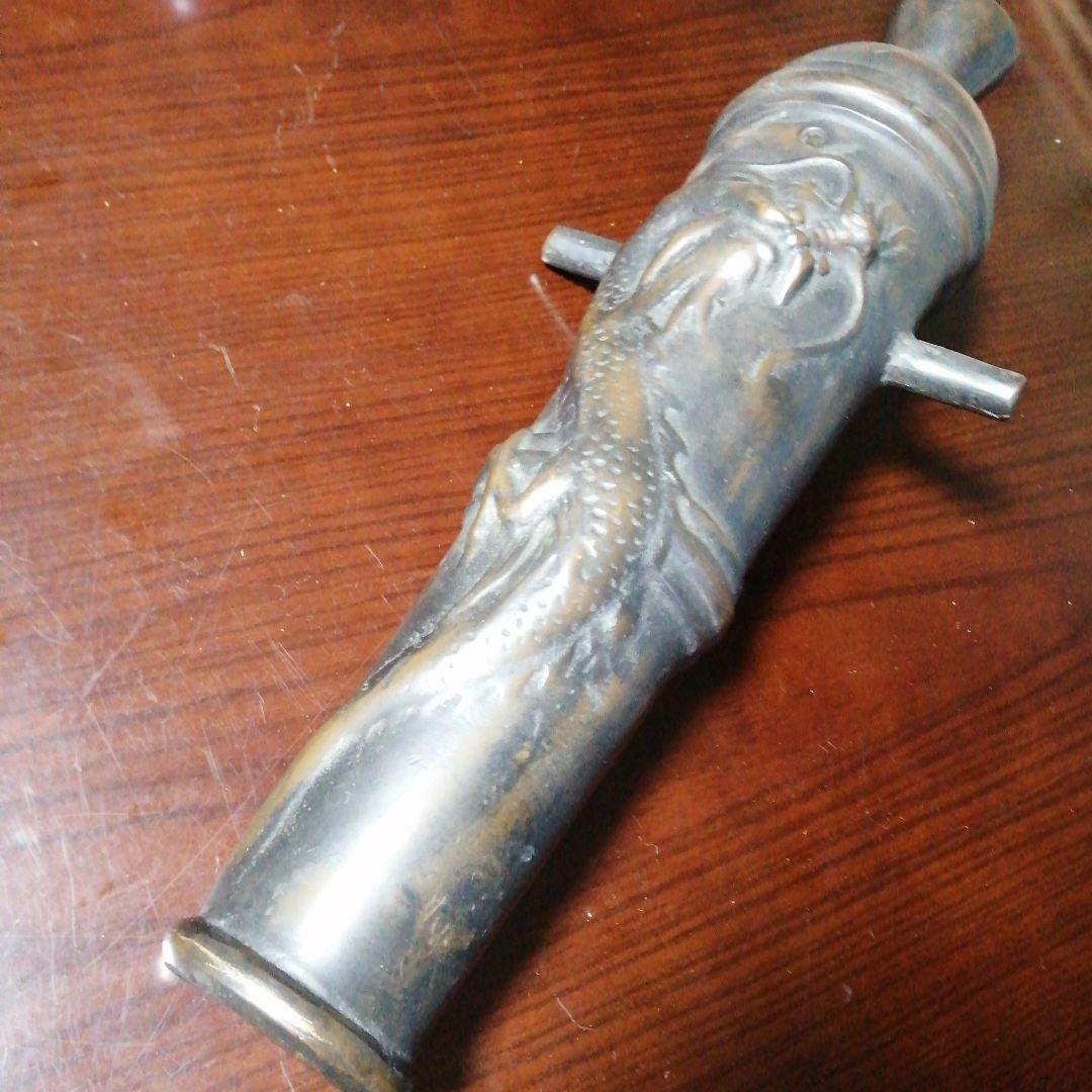 銅製 大砲形昇龍彫銅器 42cm 約5.9kg