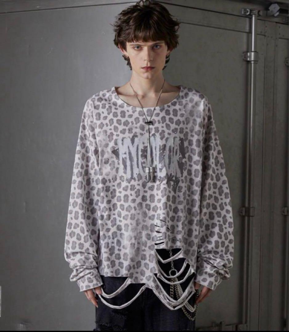 GRANCY レオパード柄 白ロンT シャツラインストーングラフィックロンT