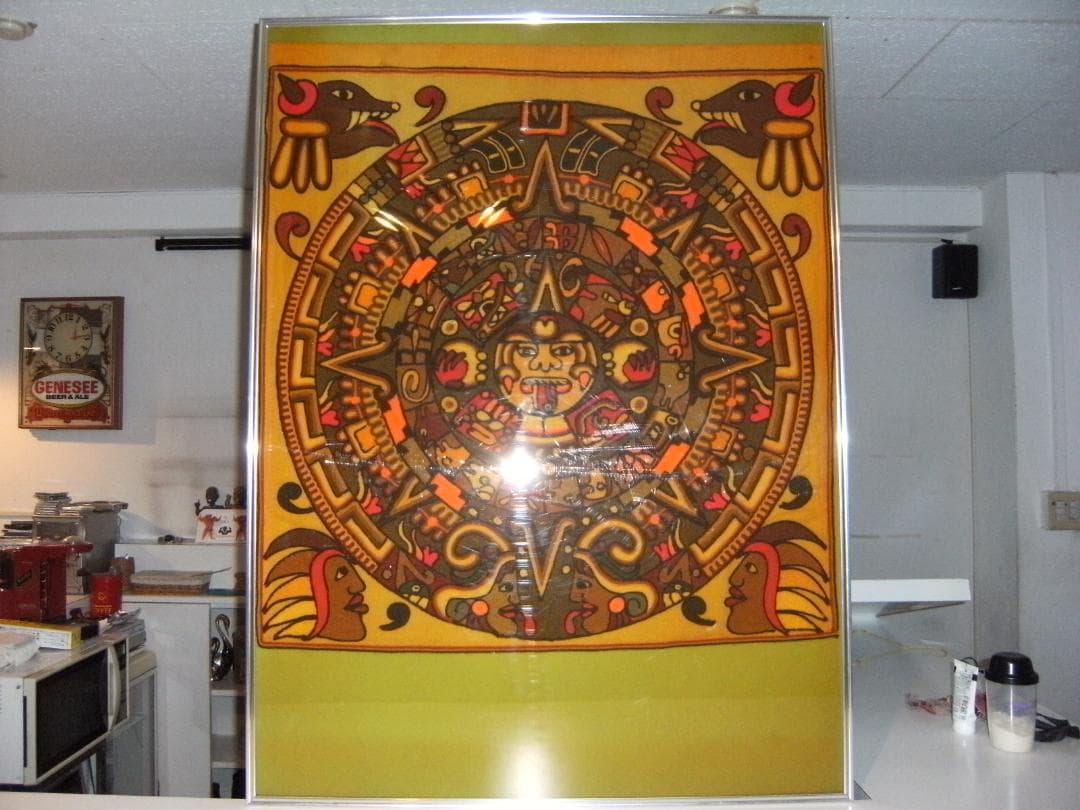 レトロ☆メキシコ製品☆当時物 世界遺産 マヤ文明 太陽の石 刺繍 装飾