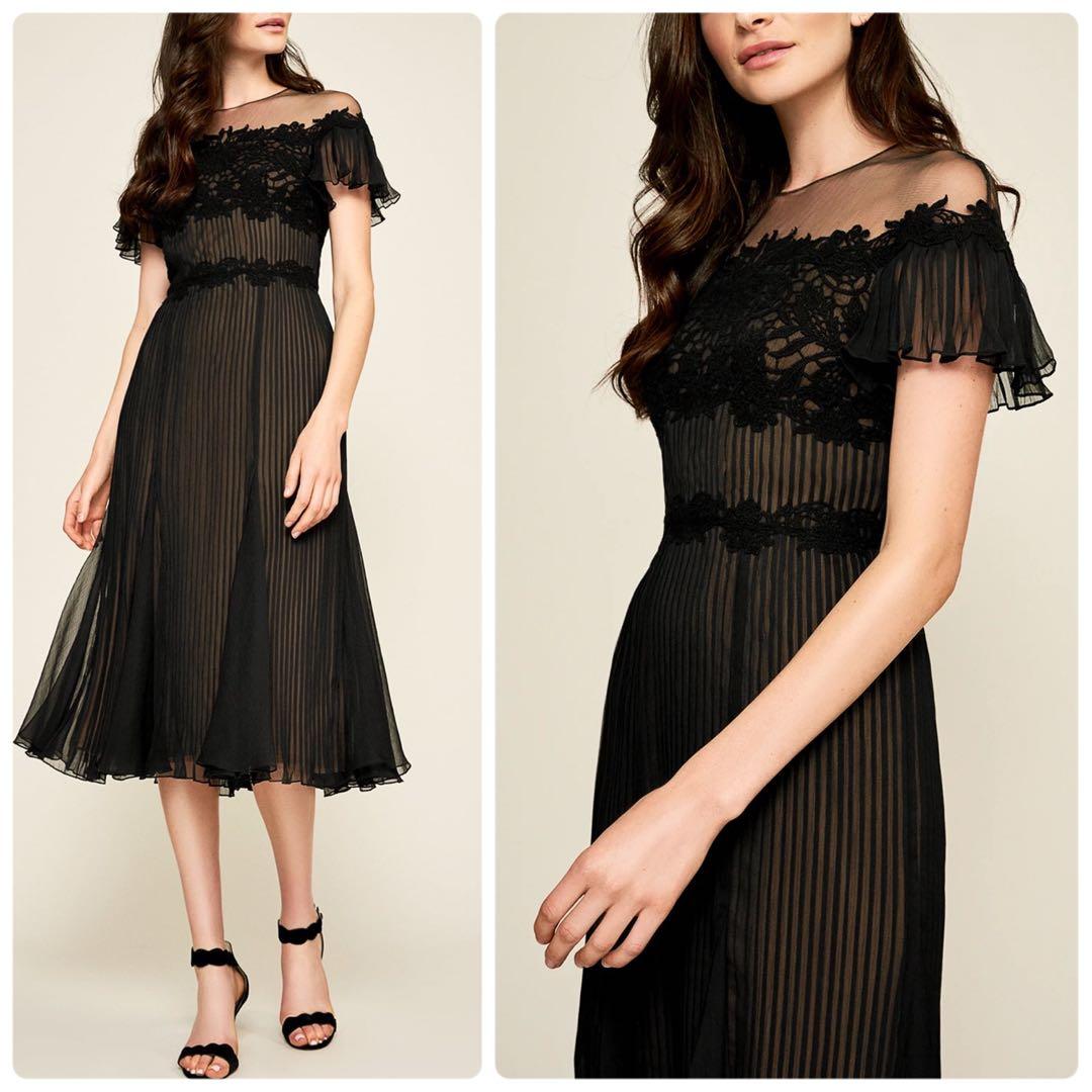 タダシショージ フラワー刺繍 シフォンプリーツワンピース カクテル