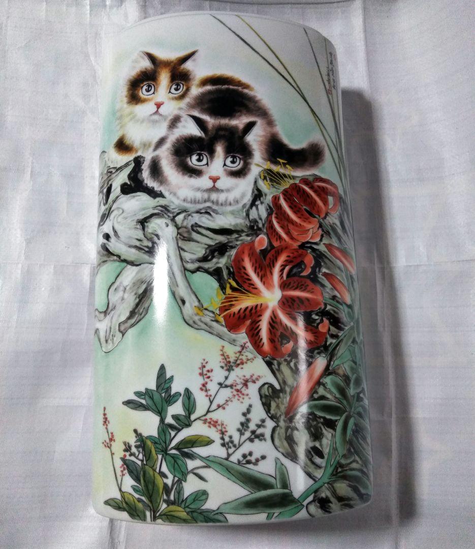 猫 景徳鎮 花瓶 置物 骨董品