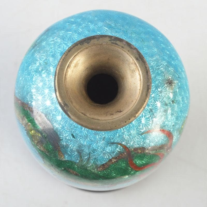 中国 古七宝琺瑯彩 龍文瓶 唐木台 時代箱付 V 9724 上海 香港