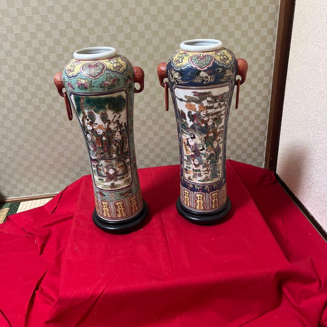 大清嘉慶年製 中国の武神が描かれた双耳付きの