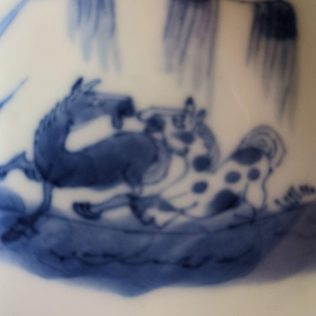 青白磁 動物モチーフ 皿 4枚セット 古染付 馬の絵柄 午年