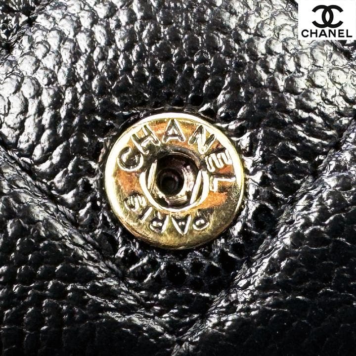 563　超美品　CHANEL　キャビアスキンマトラッセ　Wホック三つ折りミニ財布