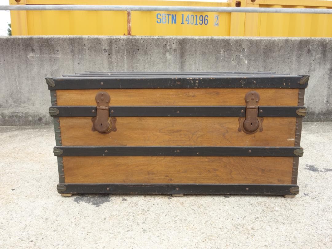 K▽木箱 宝箱 船舶 トランクケース 古道具 収納 (38706)