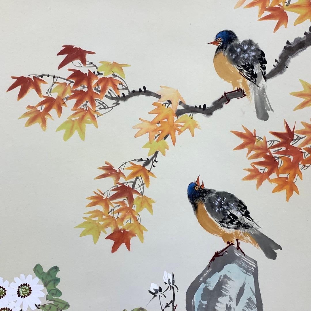 掛軸 簡大神 秋菊 紙箱 画賛 書 花鳥図 秋 小禽 紅葉 7-9 - メルカリ