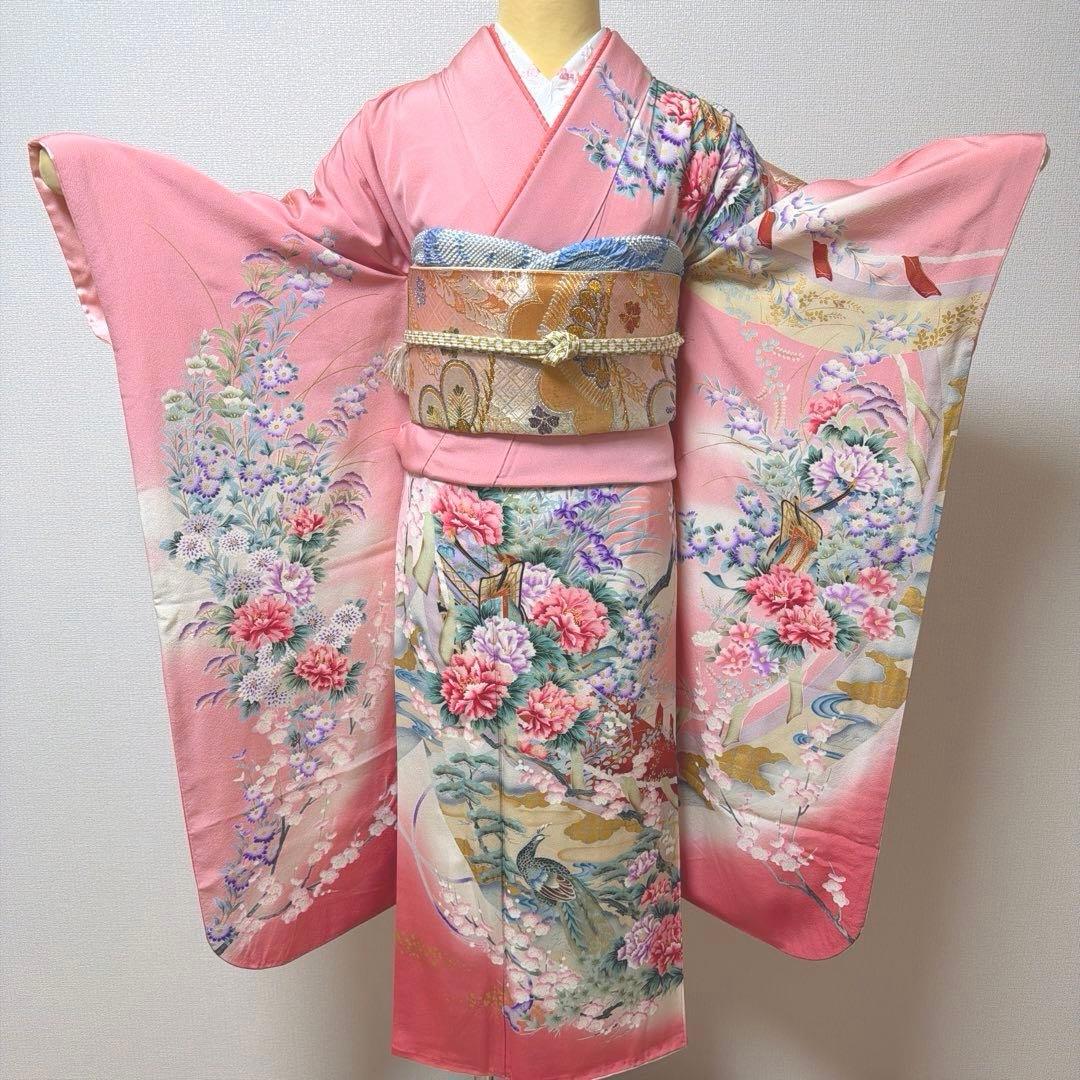 8 振袖フルセット 正絹 ピンク 桃 金彩 暈し染め 小柄さん 華やか 豪華