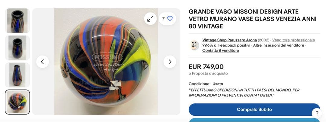 1980'S ミッソーニ ムラーノ製 ガラス ストライプ デザイン 花瓶