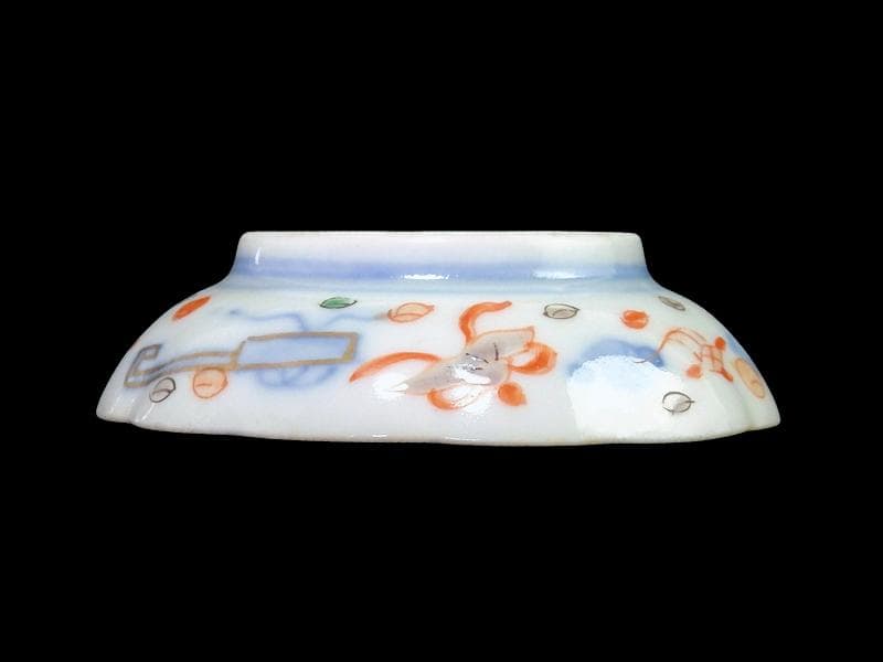 古伊万里　金襴手　松竹梅に双鶴　花の図　豆皿　E893AS-CTs