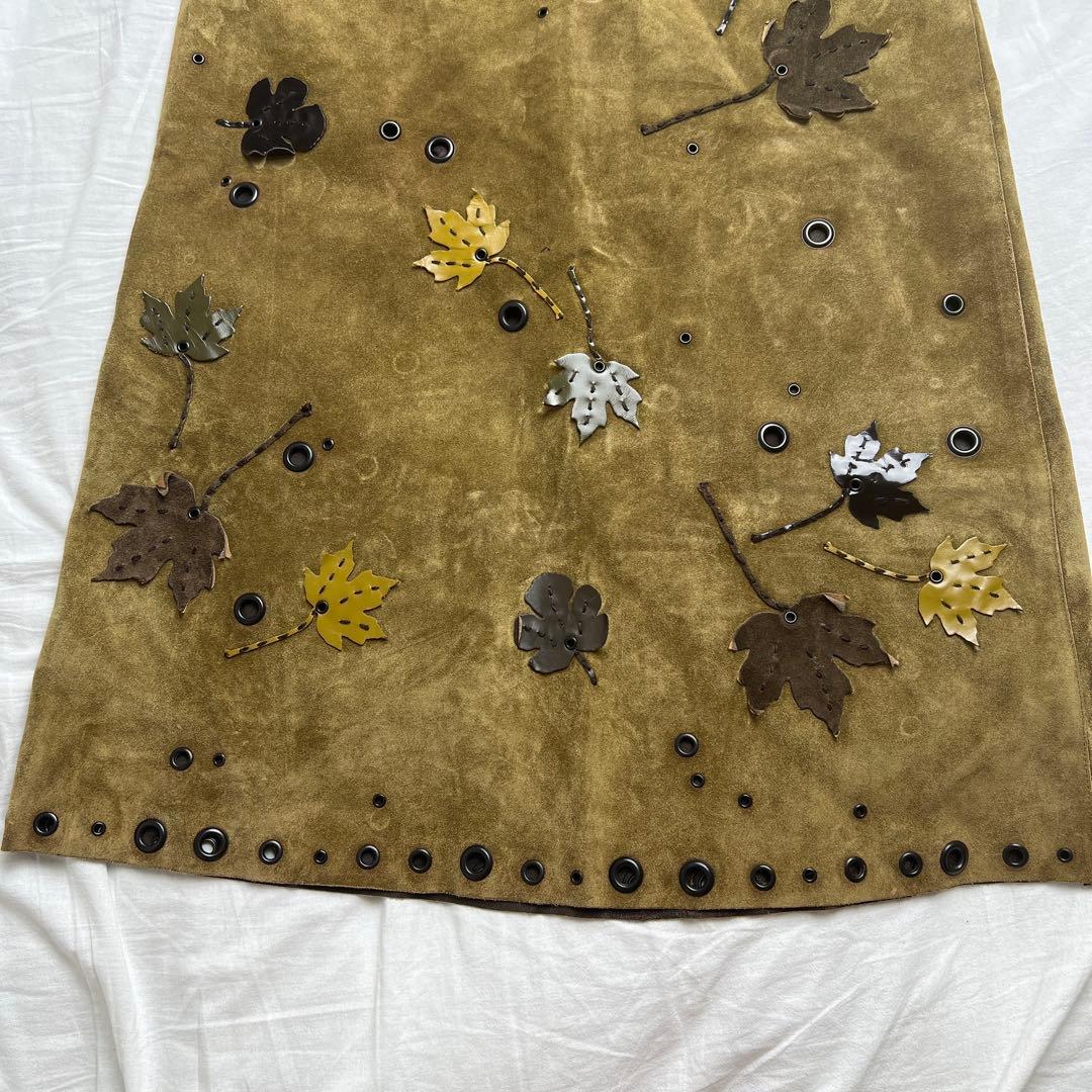 FW 99 Prada Suede Leaf Appliqué Skirt