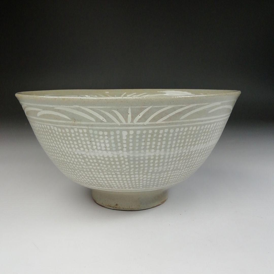 T434 茶碗 『三島手刷毛目 茶碗』『黃仁哲 作』 共箱 抹茶碗