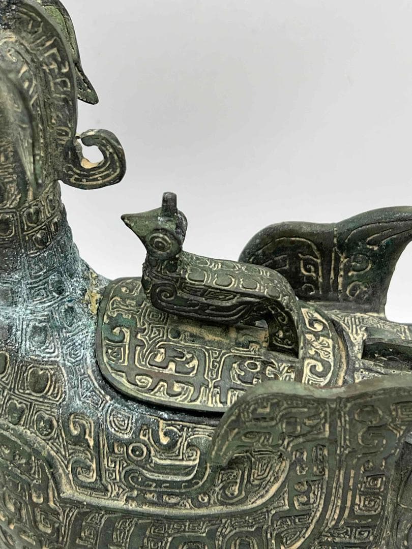 明時代 巴蜀青銅鳥型置物 鳥型蓋付き ブロンズ 極最工 古置物 (A-38