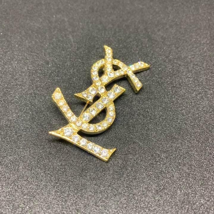 極美品】 イヴサンローラン ブローチ YSL ラインストーン カサンドラ