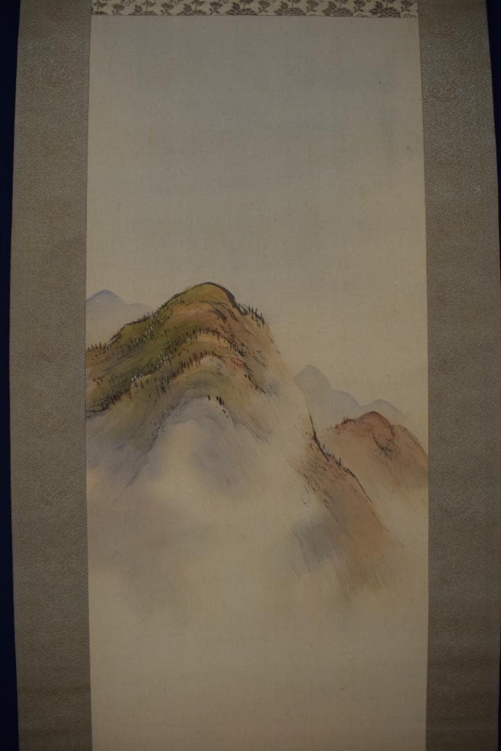 真作】村田露月/青緑秋景山水図/秋景山家図/掛軸☆