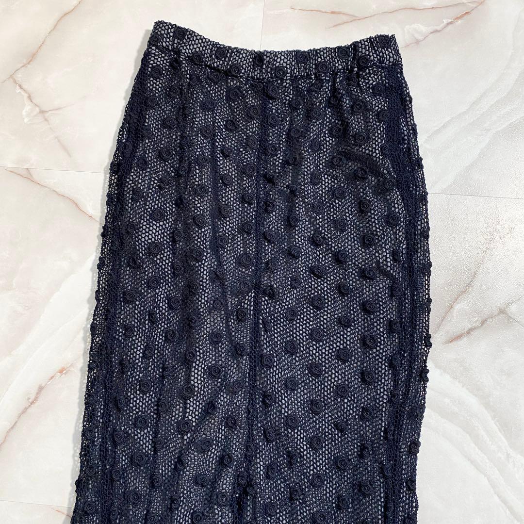 A16559 コムコム 05ss レース 花刺繍 ペンギンパンツ 紺L