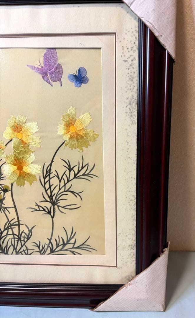 中国蘇州伝統工芸　花蝶刺繍額