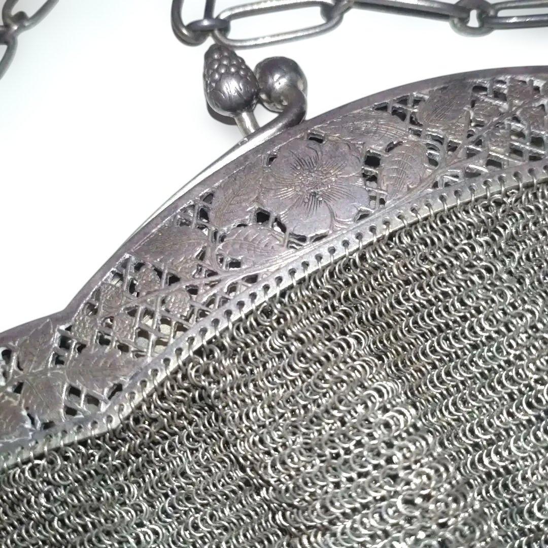 レティキュール アンティーク シルバー 銀製 純銀 ヨーロッパ 花 鳥 模様