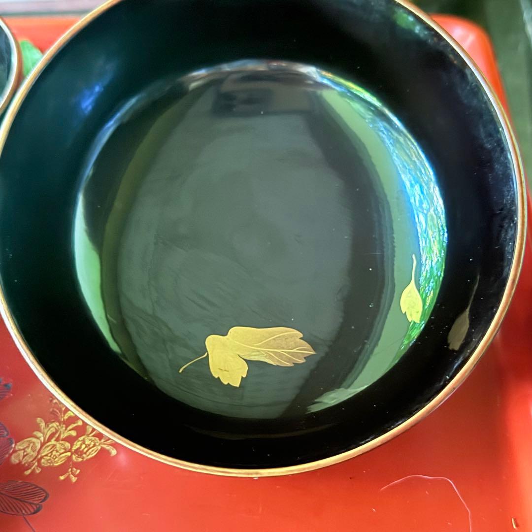 Y様へ感謝お嫁入‼️JAPAN螺鈿蒔絵『蜻蛉かげろう＆菊＆木蓮』真塗金縁吸物椀3客