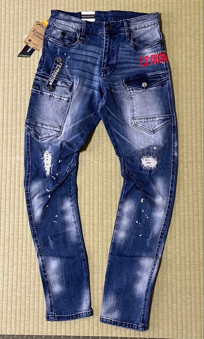 アイズフロンティア７３５０ＳデニムＧ　Ｓ寸カーゴパンツ７6cm上下組インディゴ