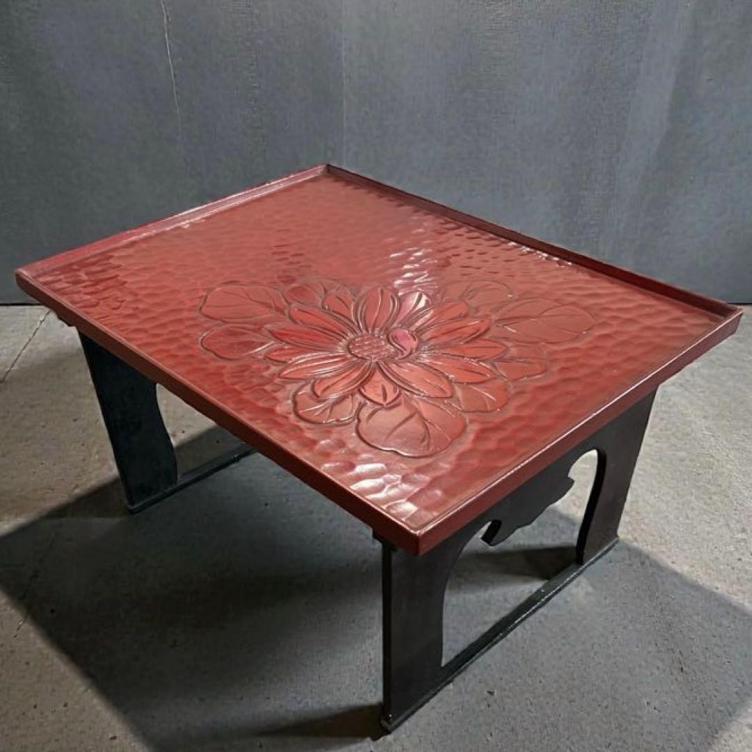 赤い花模様の座卓 漆塗り - メルカリ