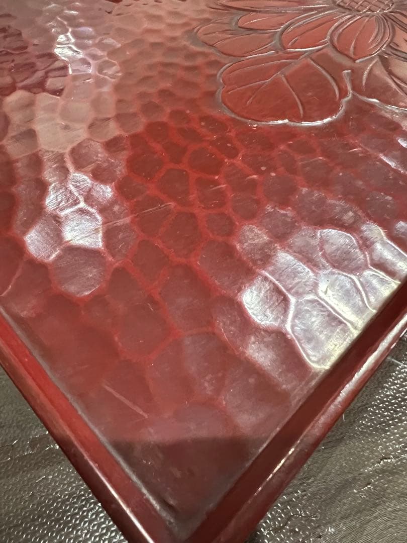 赤い花模様の座卓 漆塗り - メルカリ