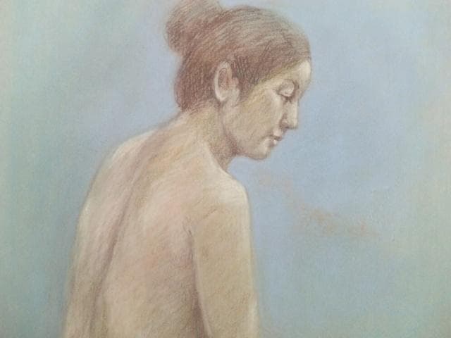 作者不詳　直筆サイン『後ろ姿の裸婦』ペーパーにパステル画 10号 0501Q