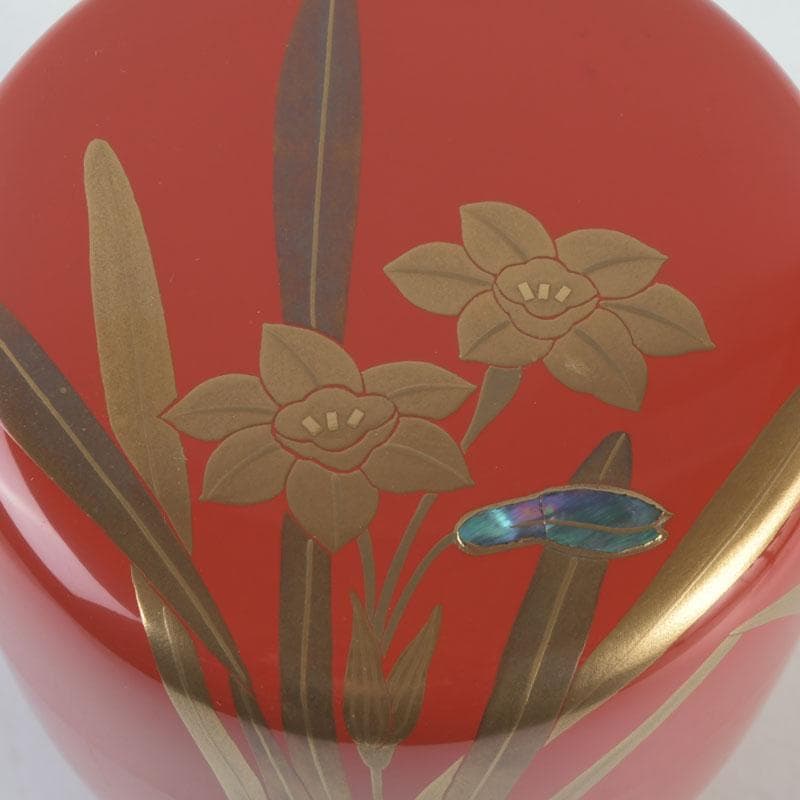 茶道具 山中塗 坂下雄峰作 水仙蒔絵 セール中 大棗 共布共箱 M 9654