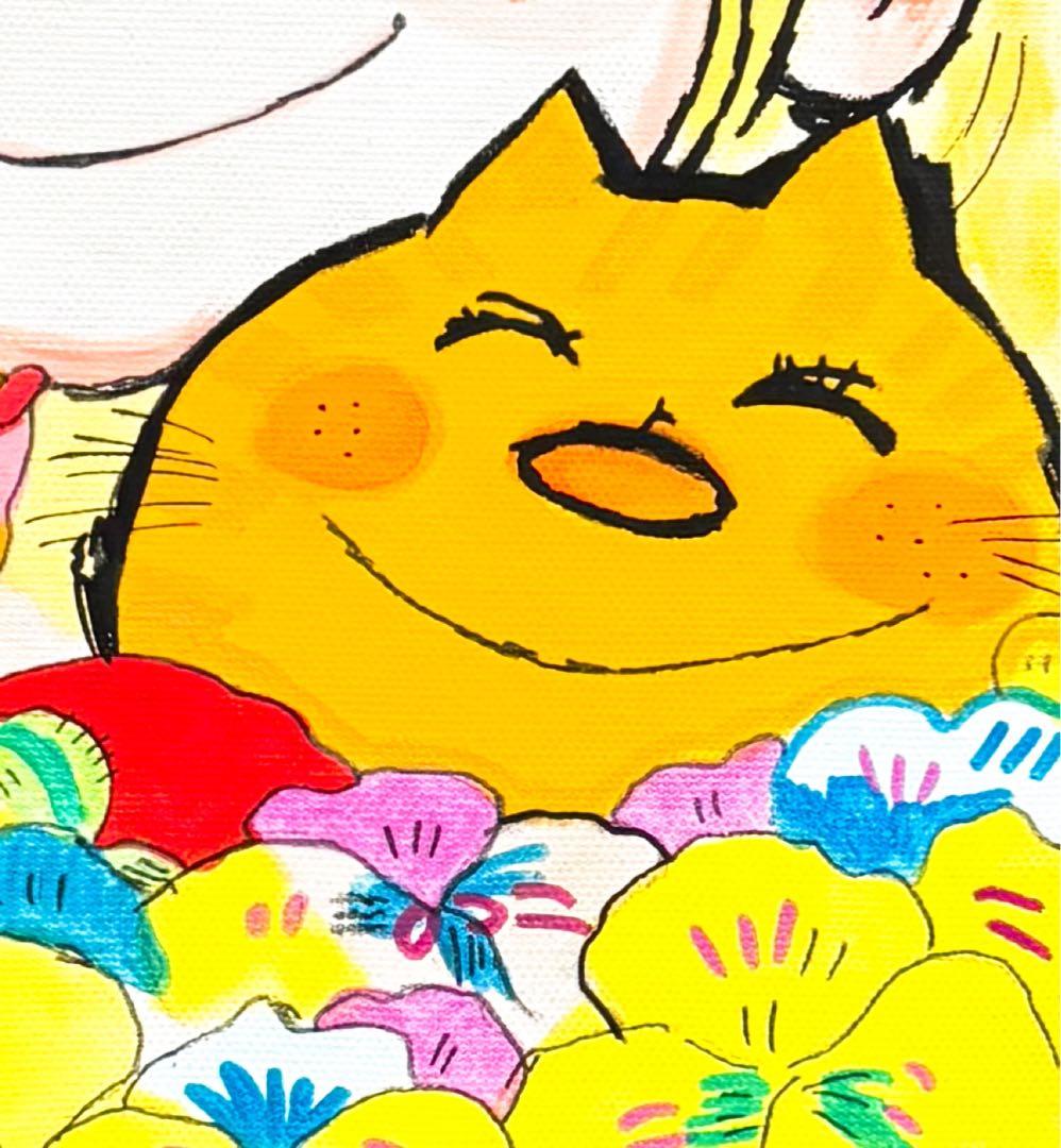 F4号】手描き油彩 水森亜土 額縁 未使用額 サイン 人気作品 絵画 人気