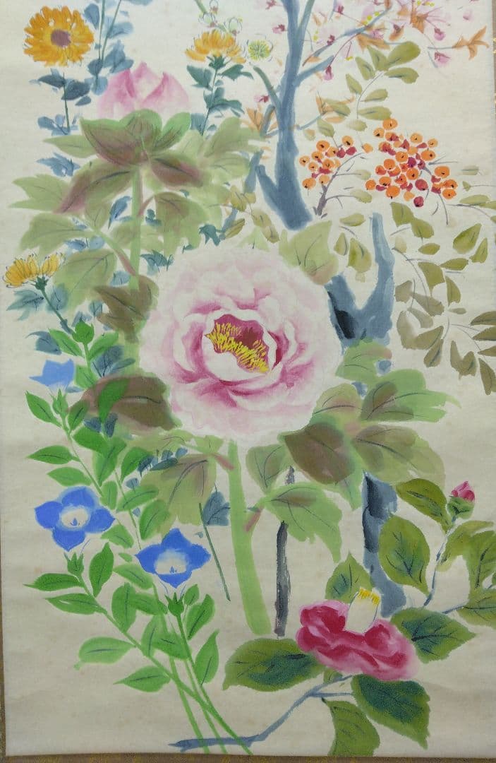 杉原元人【四季芽花之図】紙本 掛軸 共箱 - メルカリ