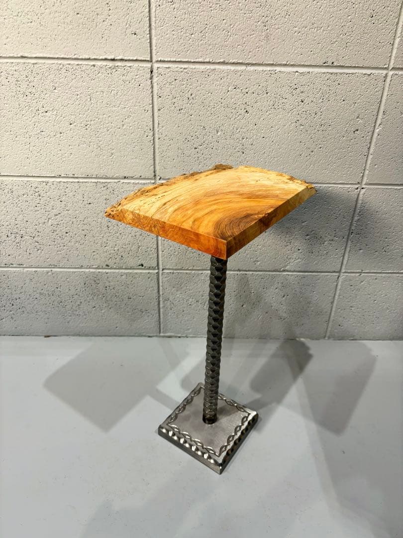 欅サイドテーブル、コーヒーテーブル、観葉植物スタンド一枚板銘木 鉄家具