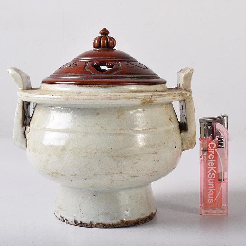 朝鮮美術 李朝 白磁 双耳香炉 唐木蓋付 U R8373 - メルカリ