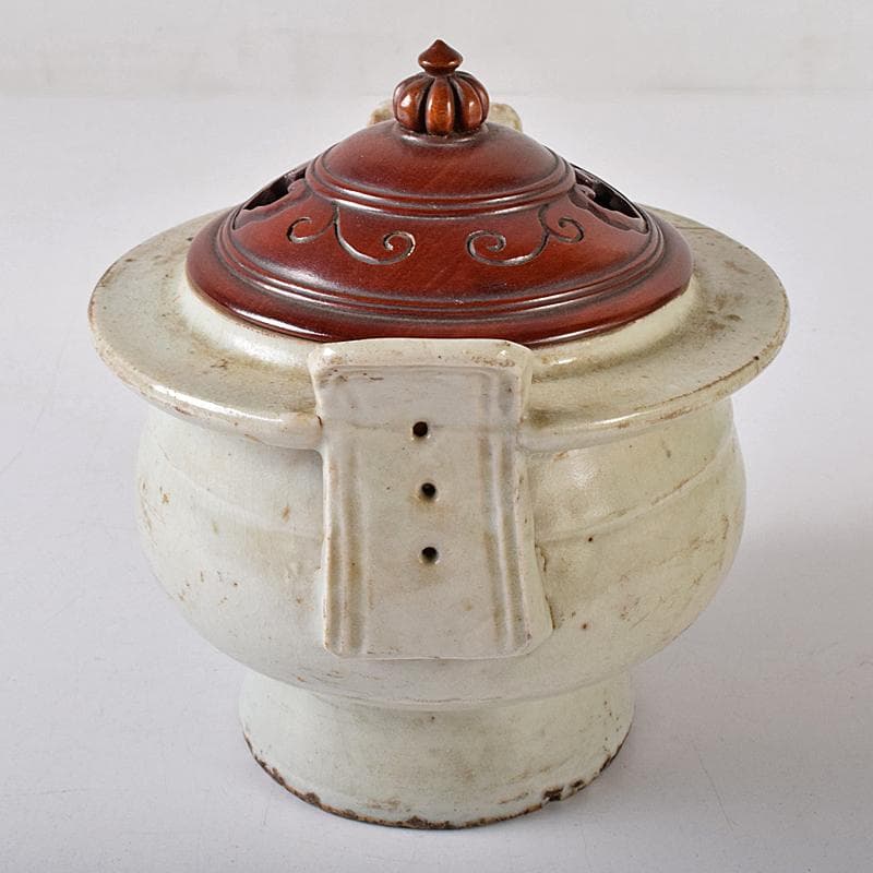 朝鮮美術 李朝 白磁 双耳香炉 唐木蓋付 U R8373 - メルカリ