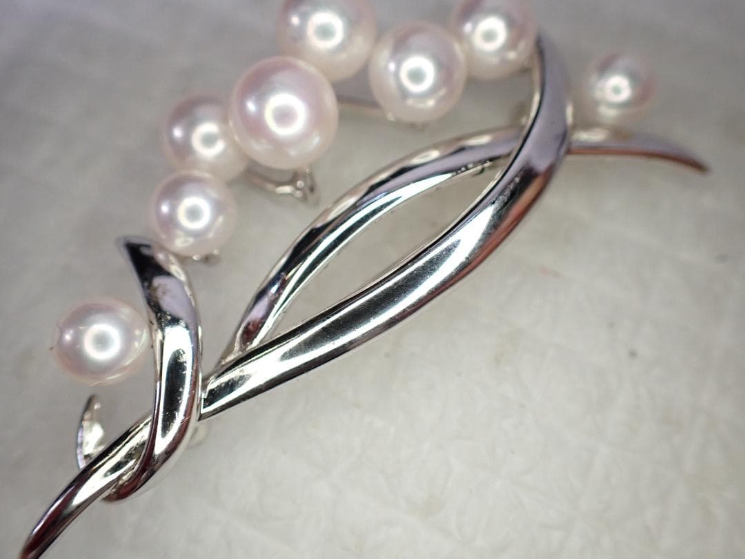 田崎真珠パール×シルバー刻印 ブローチ 真珠TASAKI 卒業式 入学式B1-A