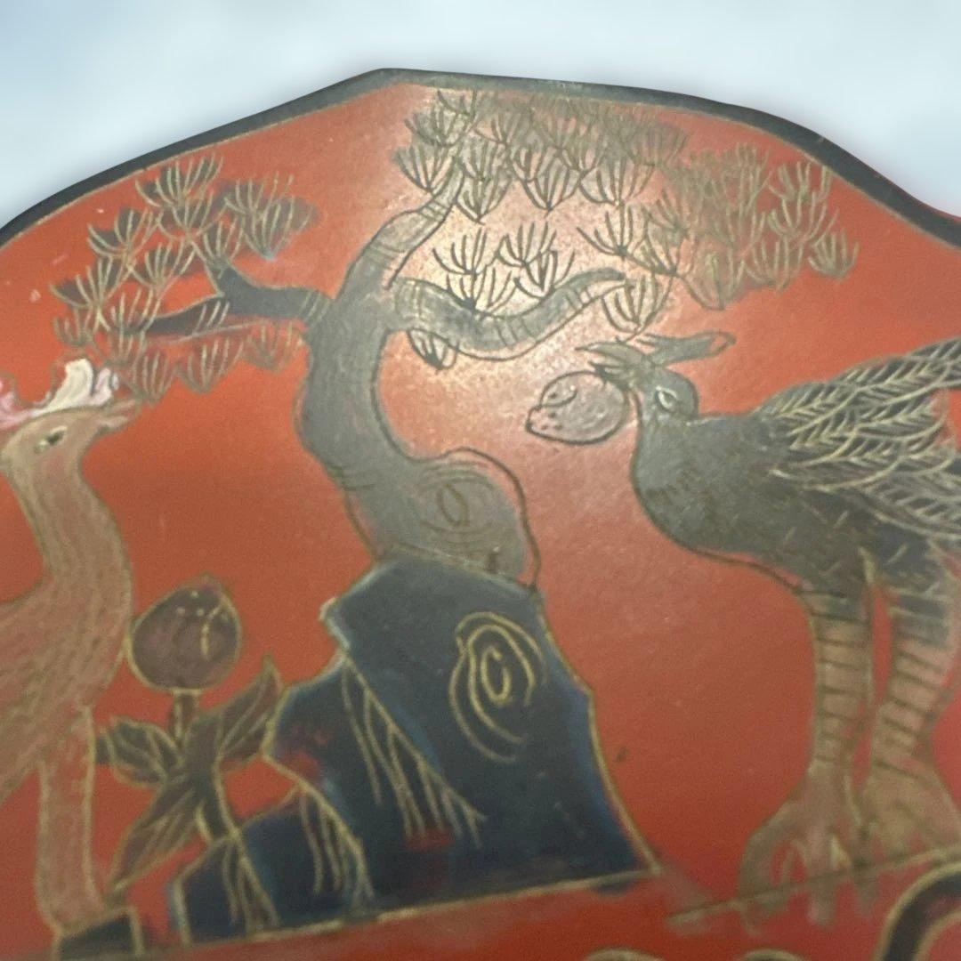 中国 清時代 インテリア　漆器 重箱 鹿と鳥のデザイン