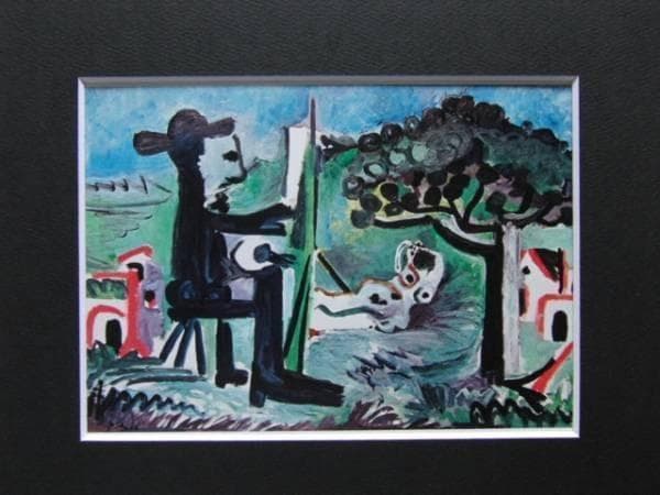 ピカソ、画家とそのモデル、希少画集画、新品額装付