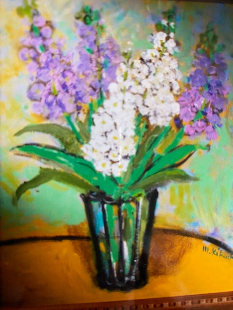 絵画 油絵 油彩画 「ストック」F12 菊地正則 美品 額付き 装飾品 送料