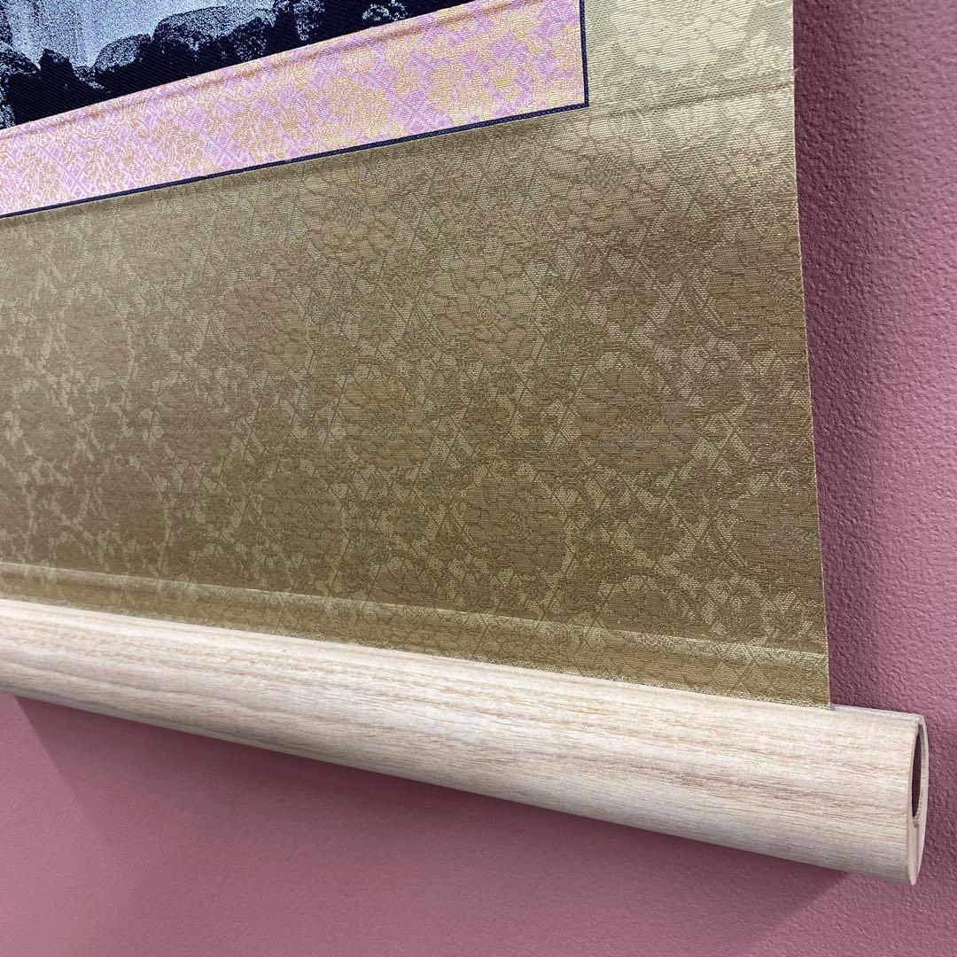 美品 掛け軸 西陣織 那智の滝 観音出現図 太巻き付 西国三十三所