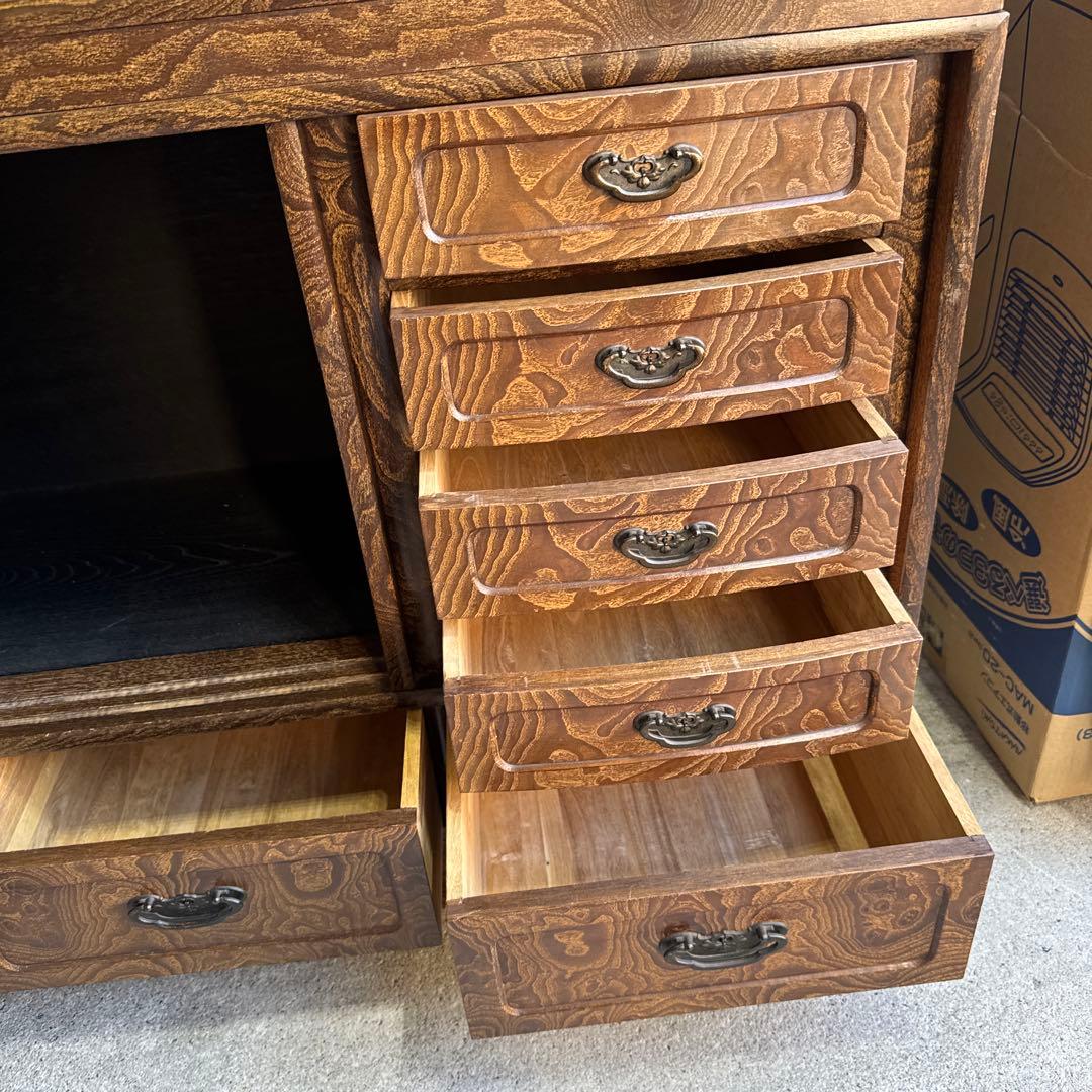 木製ダークブラウン箪笥 ガラス扉付き 和ダンス チェスト