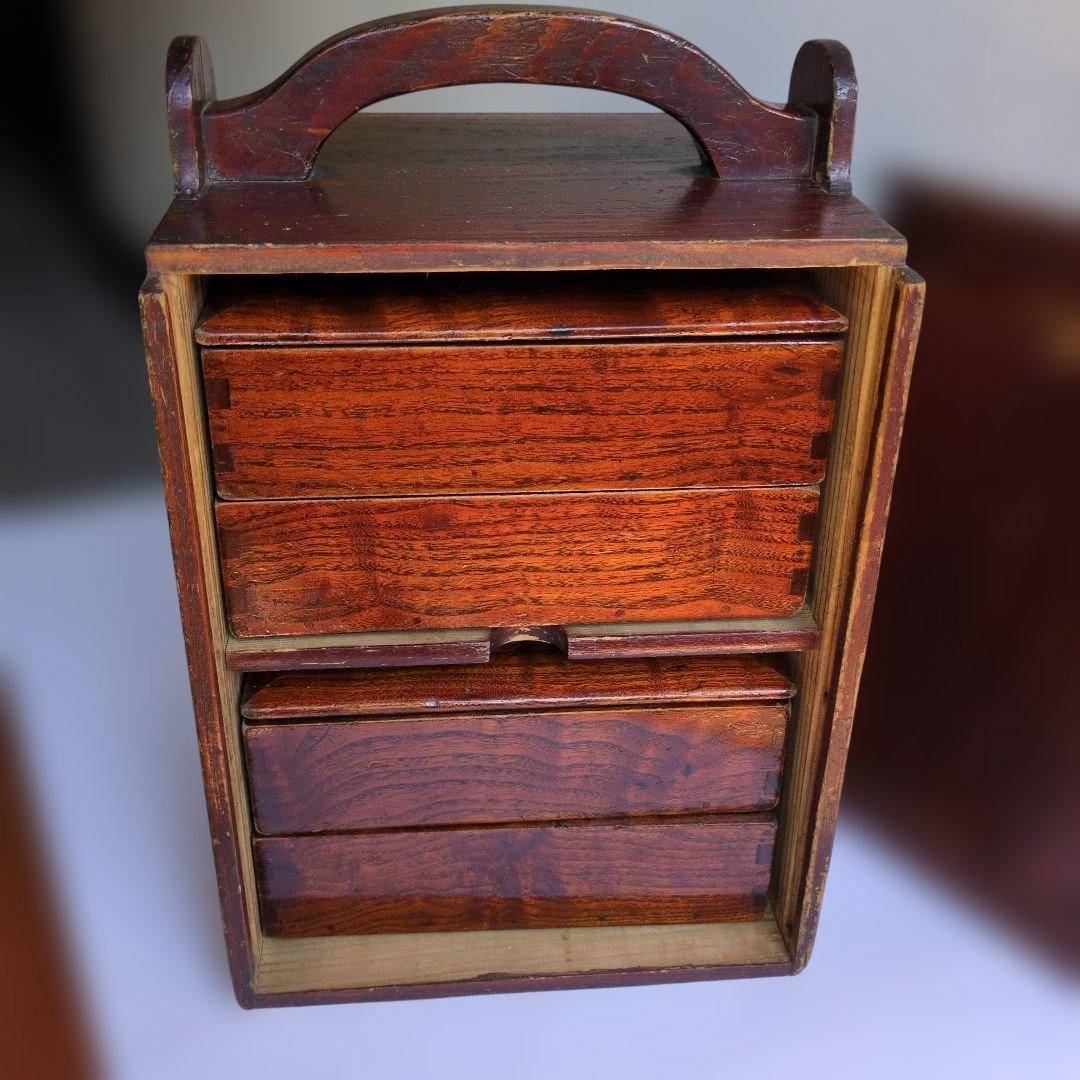 骨董品 訳あり 昔のオカモチ？木製収納箱