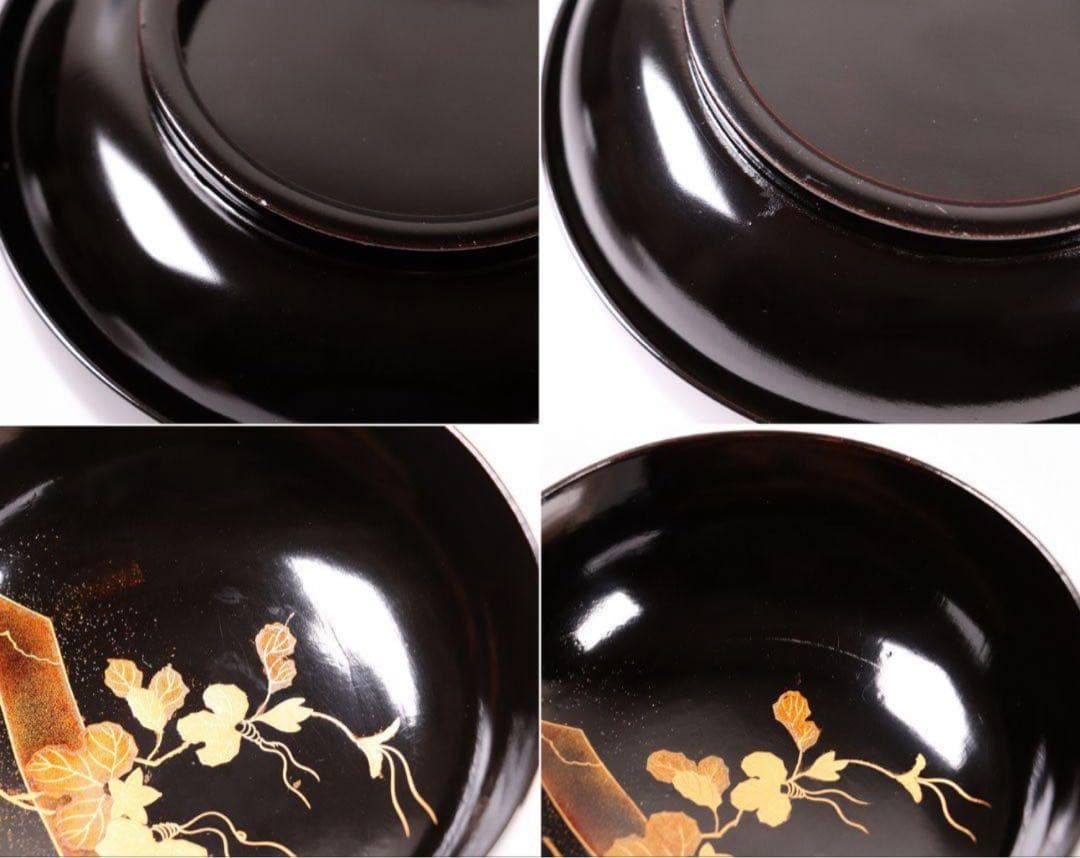 輪島塗 蔦金蒔絵 梨地 黒塗椀 五客 木製漆器 / 伝統工芸品 漆芸