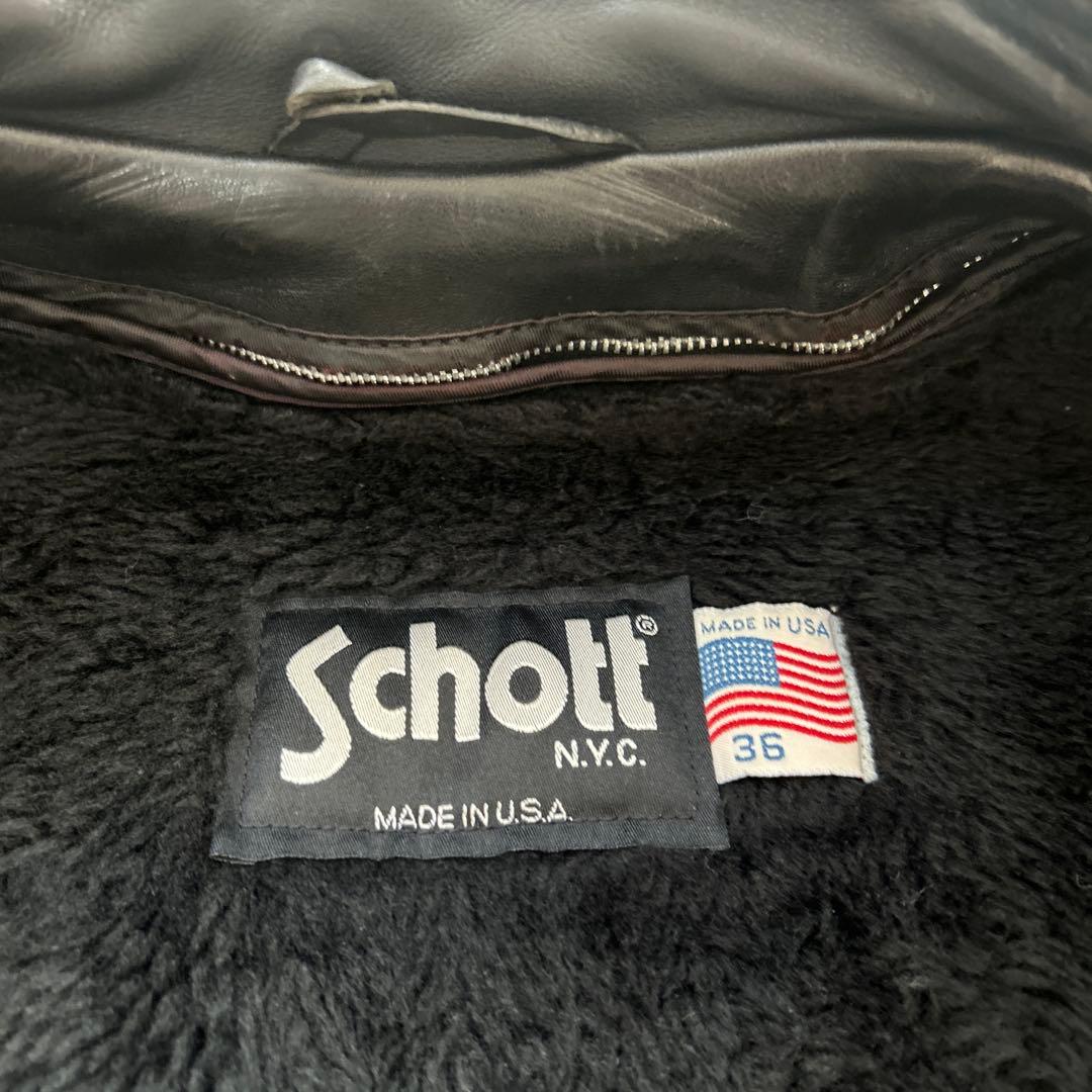Schott シングルライダース 黒 レザー 36 ライナー、ハンガー付141