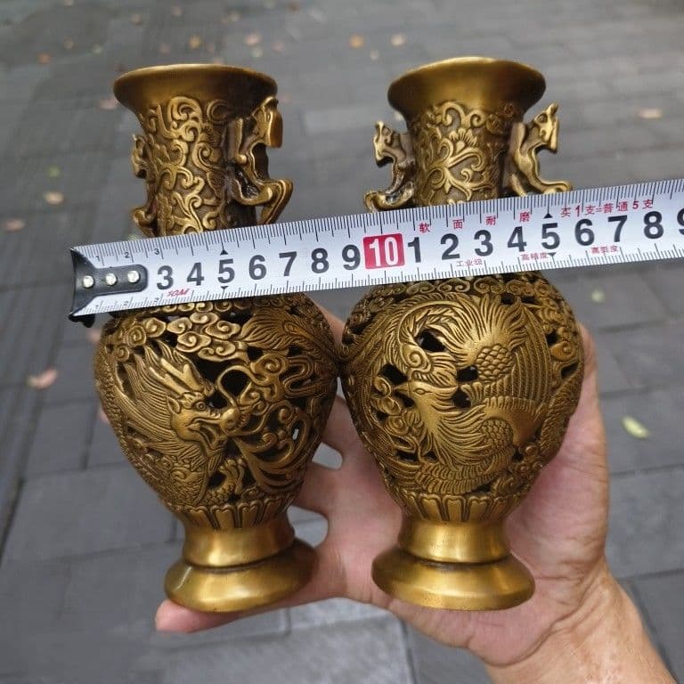 銅器 彫刻 重工 美品 龍鳳花瓶 装飾品 工芸品 美術品 置物の通販はau